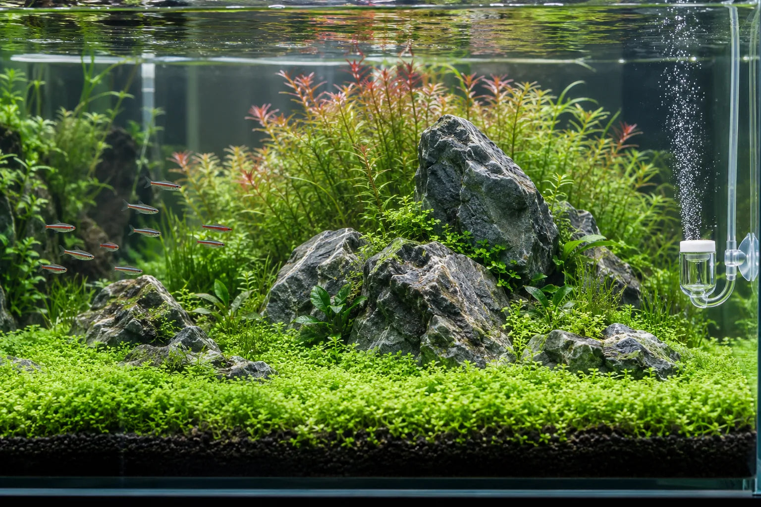 Illustration of a planted aquarium.