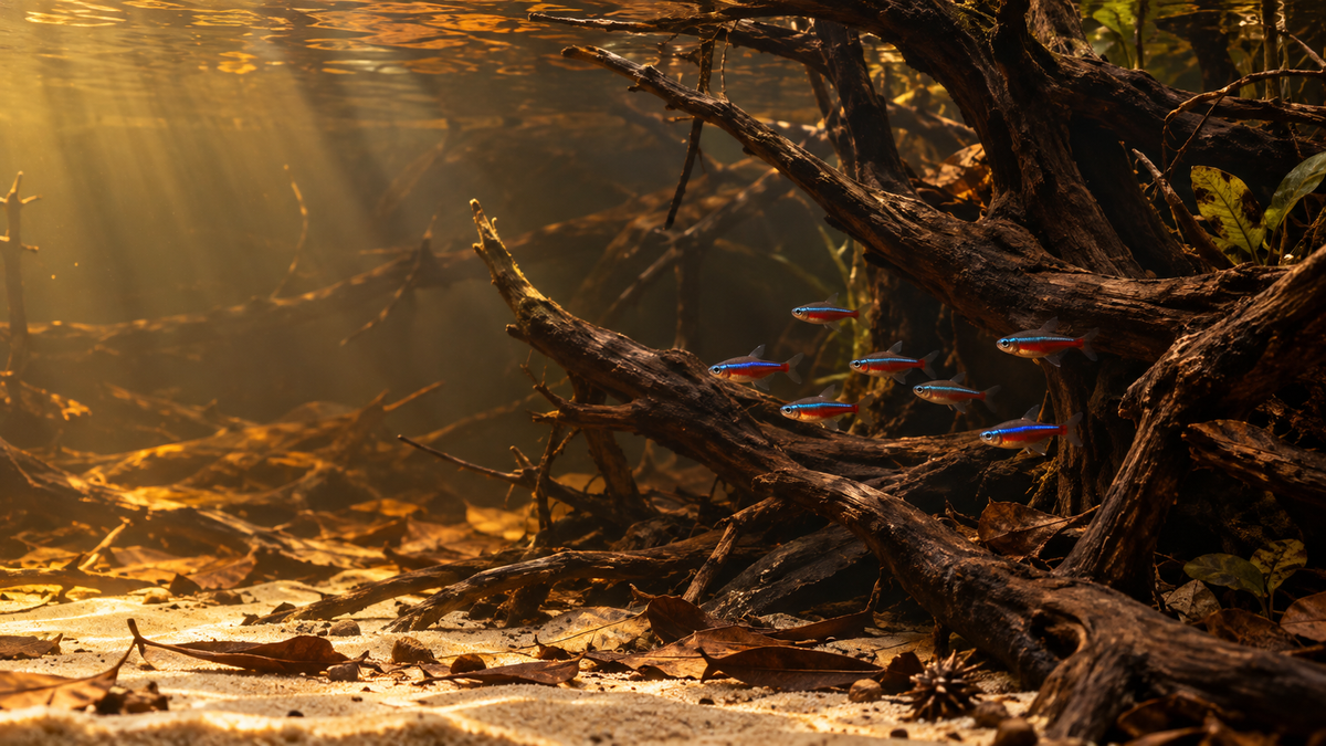 Aquarium d’eau noire : un monde ambré